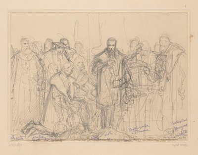 Das Flehen von Sigismund August um Verzicht auf Barbara, konzeptioneller Entwurf von Jan Matejko