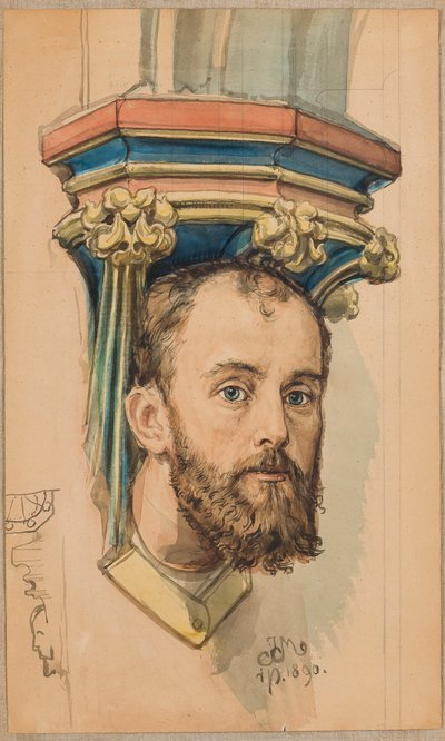 Karton für die Polychromie der Marienkirche - Konsole in Form eines Männerkopfes (Porträt von T. Stryjeński) von Jan Matejko