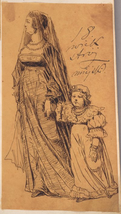 Skarbczyk. Frau mit Mädchen in Kleidung des 18. Jahrhunderts von Jan Matejko
