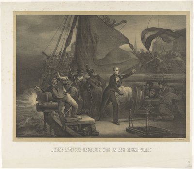 Jan van Speijk im Begriff, die Lunte in den Laderaum zu werfen, 1831 von Jan Mesker