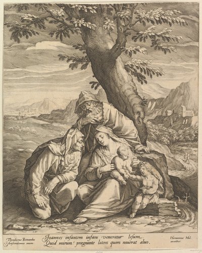 Heilige Familie mit St. Elisabeth und St. Johannes dem Täufer von Jan Muller
