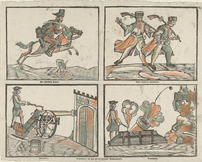 Vier Darstellungen mit Soldaten von Jan Nieuwenhuyzen