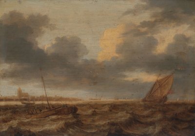 Fischerboote in unruhigen Gewässern von Jan Porcellis