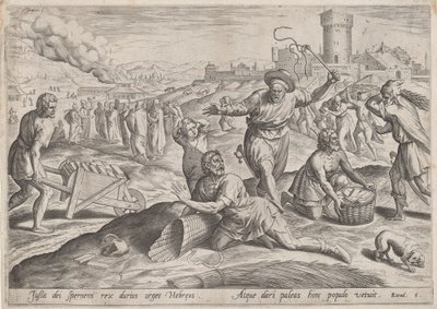 Der Aufseher des Pharaos schlägt die Israeliten von Jan Sadeler I, Maarten van Cleef