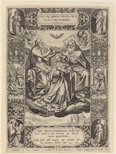 Die Krönung der Jungfrau von Jan Sadeler I after Maarten de Vos
