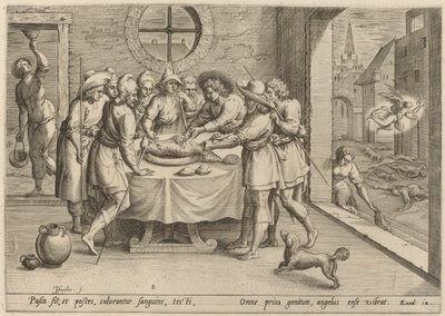 Vorbereitung auf das Passahfest von Jan Sadeler I, after Maarten van Cleef
