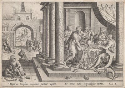 Die Plage der Frösche von Jan Sadeler I, after Maarten van Cleef