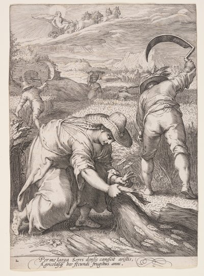 Sommer (Bauern bei der Weizenernte), aus Die vier Jahreszeiten von Jan Saenredam