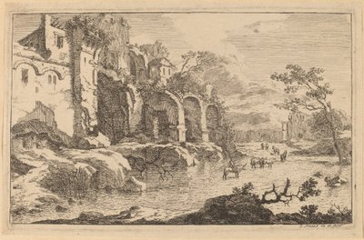 Gebäude in Ruinen am Flussufer von Jan Smees