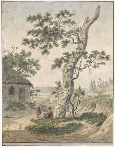 Landschaft mit einem Mann und einer Frau bei einem Baum von Jan Steen (van Alkmaar)