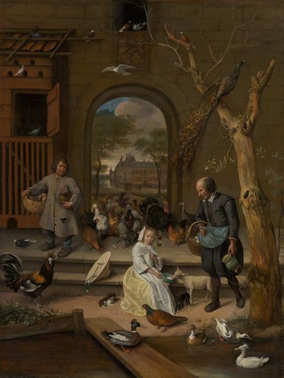 Porträt von Bernardina Margriet van Raesfelt, auch bekannt als „Der Hühnerhof“ von Jan Steen