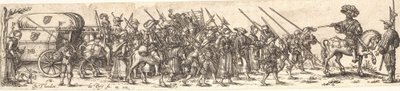 Truppe von Soldaten, vorne ein Offizier zu Pferd von Jan Theodor de Bry