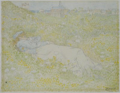 Frau, die in den Dünen bei Noordwijk liegt von Jan Toorop