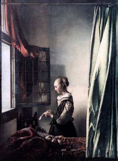 Mädchen, das einen Brief am offenen Fenster liest, ca. 1657 von Jan Vermeer van Delft