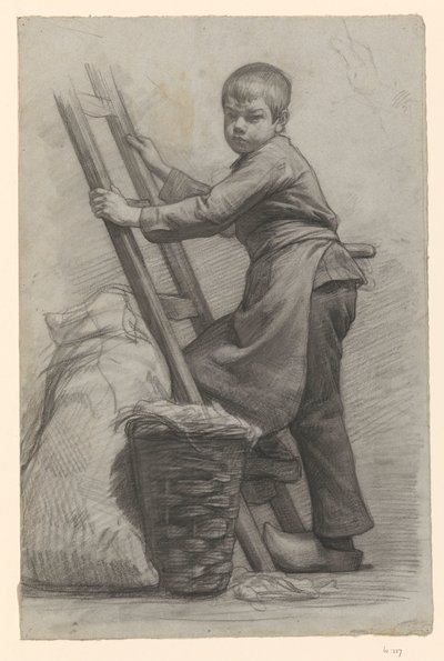Junge steht bei einer Leiter und einem Korb von Jan Veth