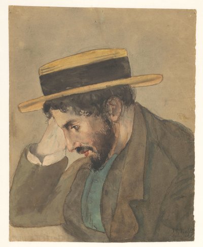 Porträt eines jungen Mannes mit Strohhut von Jan Veth