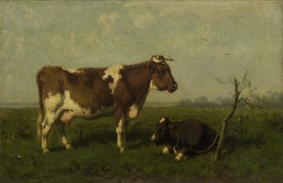 Kuh mit ihrem Kalb auf einer Wiese von Johannes Martinus Vrolijk