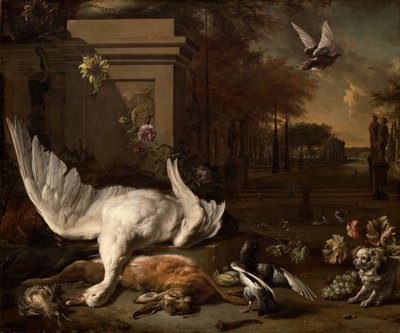 Stillleben mit Gans und Wild vor einem Landgut von Jan Weenix