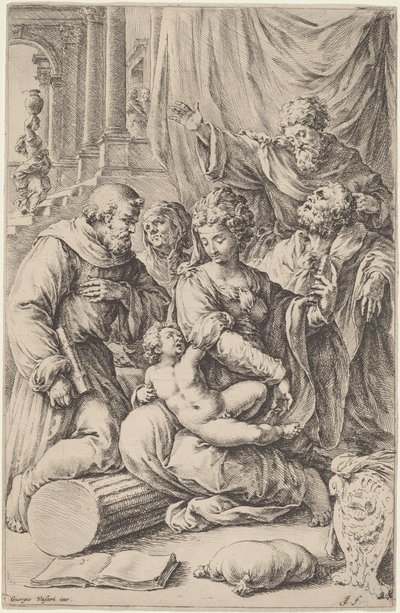 Heilige Familie mit Heiligen von Jan de Bisschop, after Giorgio Vasari