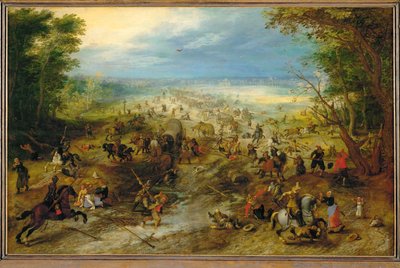 Banditen greifen einen Konvoi von Pferdewagen an von Jan the Elder Brueghel