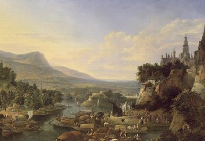 Barges auf dem Rhein von Jan the Elder Griffier