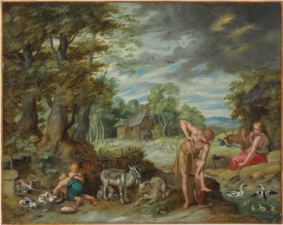 Adam bei der Arbeit auf einem Feld, aus Die Geschichte von Adam und Eva von Jan Brueghel the Younger