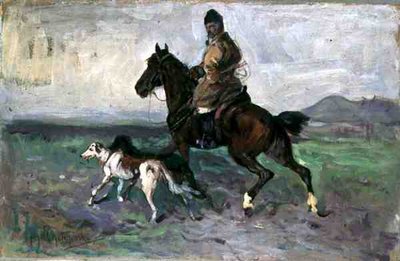 Reiter mit Windhunden, ca. 1890 von Jan van Chelminski