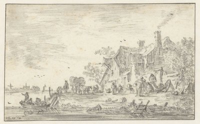 Bauernhof am Ufer eines Flusses von Jan van Goyen