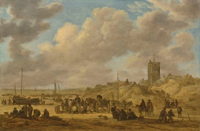 Fischverkauf am Strand bei Egmond von Jan van Goyen