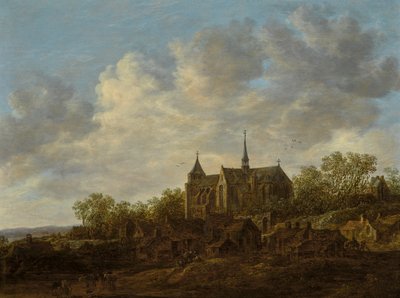 Ansicht eines Dorfes mit großer gotischer Kirche von Jan van Goyen