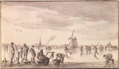 Winterlandschaft mit Schlittschuhläufern und Fischern von Jan van Goyen