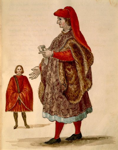 Venezianischer Senator in "Dogalina", formale Robe mit weiten Ärmeln, aus illustriertem Kostümbuch von Jan van Grevenbroeck