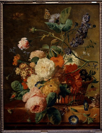 Blumenkorb mit Schmetterlingen von Jan van Huysum