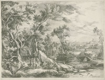 Landschaft mit Abraham, der die drei Engel bittet, Sodom zu verschonen von Jan van Londerseel
