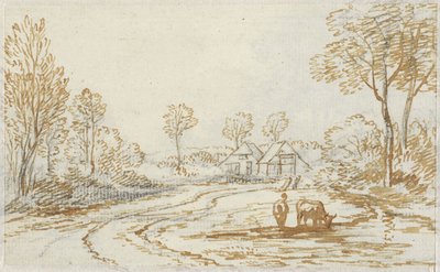 Landschaft mit Hirten und Vieh, mit zwei Häusern im Hintergrund von Jan van Ravenswaay