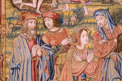 Flämischer Wandteppich. Serie Die Passion Christi: Kreuzabnahme. Herstellung Pieter van Aelst. Kartonist Jan van Roome. Ca. 1507-1520. (Detail) von Jan van Roome