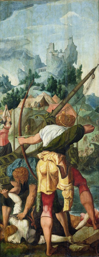 Das Martyrium der Jungfrauen, rechter Flügel des Triptychons der Heiligen Ursula und der Elftausend Jungfrauen von Jan van Scorel