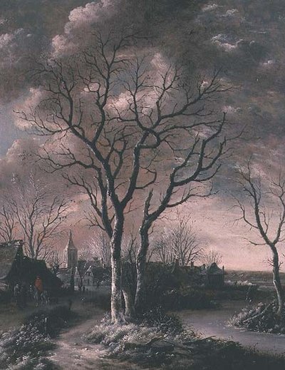 Eine gefrorene Flusslandschaft mit Reisenden auf einem Pfad von Jan van de Capelle or Cappelle