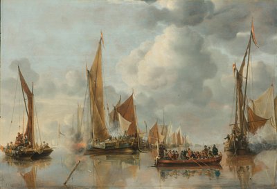 Die Heimatflotte salutiert die Staatsbarke von Jan van de Cappelle