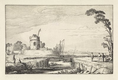 Figuren bei einem Hafen und einem Turm von Jan van de Velde (II)
