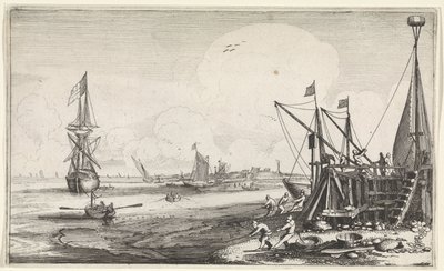 Hafenkopf mit Fischern, die ihre Netze einholen (Meeresansichten) von Jan van de Velde (II)