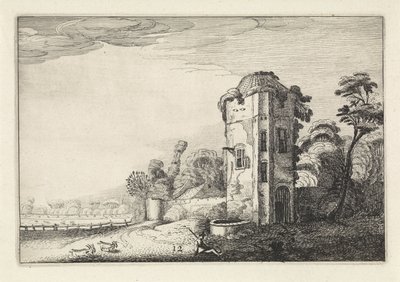 Hirte bei einem Turm mit einem Brunnen von Jan van de Velde (II)