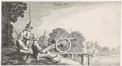 Soldaten bei einer Kanone auf einem Steg an einem Fluss von Jan van de Velde (II)