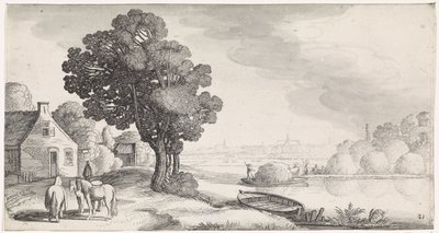 Heutransport auf einem Fluss mit Haarlem in der Ferne von Jan van de Velde (II)