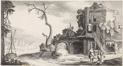 Zwei Falkner bei einem als Herberge genutzten Turm von Jan van de Velde (II)