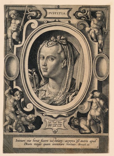 Gerechtigkeit (Iustitia), Platte 5 aus den "Virtutum theologicarum et cardinalium" von Jan van der Straet, called Stradanus