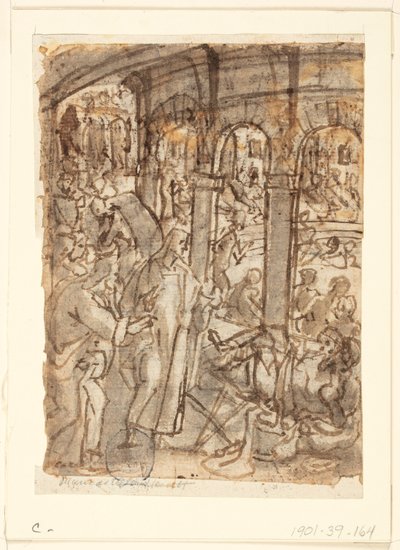 Recto: Christus heilt Gelähmte am Teich Bethesda; Verso, oben: Merkur, Schutzpatron der Reisenden; Verso, unten: Studien eines Mannes in der Nähe einer offenen Tür von Jan van der Straet, called Stradanus
