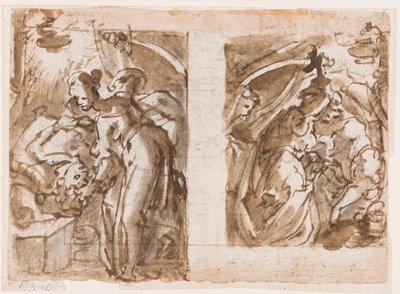 Recto: Zwei Ansichten von Judith, die Holofernes tötet; Verso: Brunnen in Fiesole von Jan van der Straet, called Stradanus