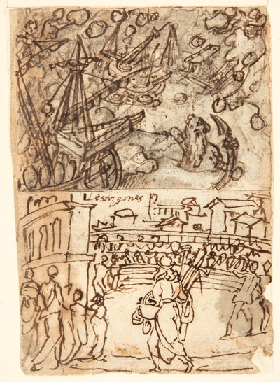 Skizzenbuchseite mit Zyklopen von Jan van der Straet, called Stradanus