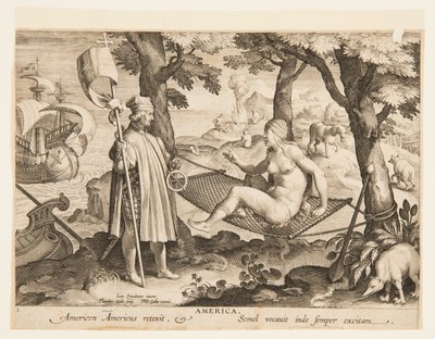 Die Entdeckung Amerikas, Platte 1 aus der "Nova Reperta" (Neue Erfindungen der Neuzeit) von Jan van der Straet, called Stradanus